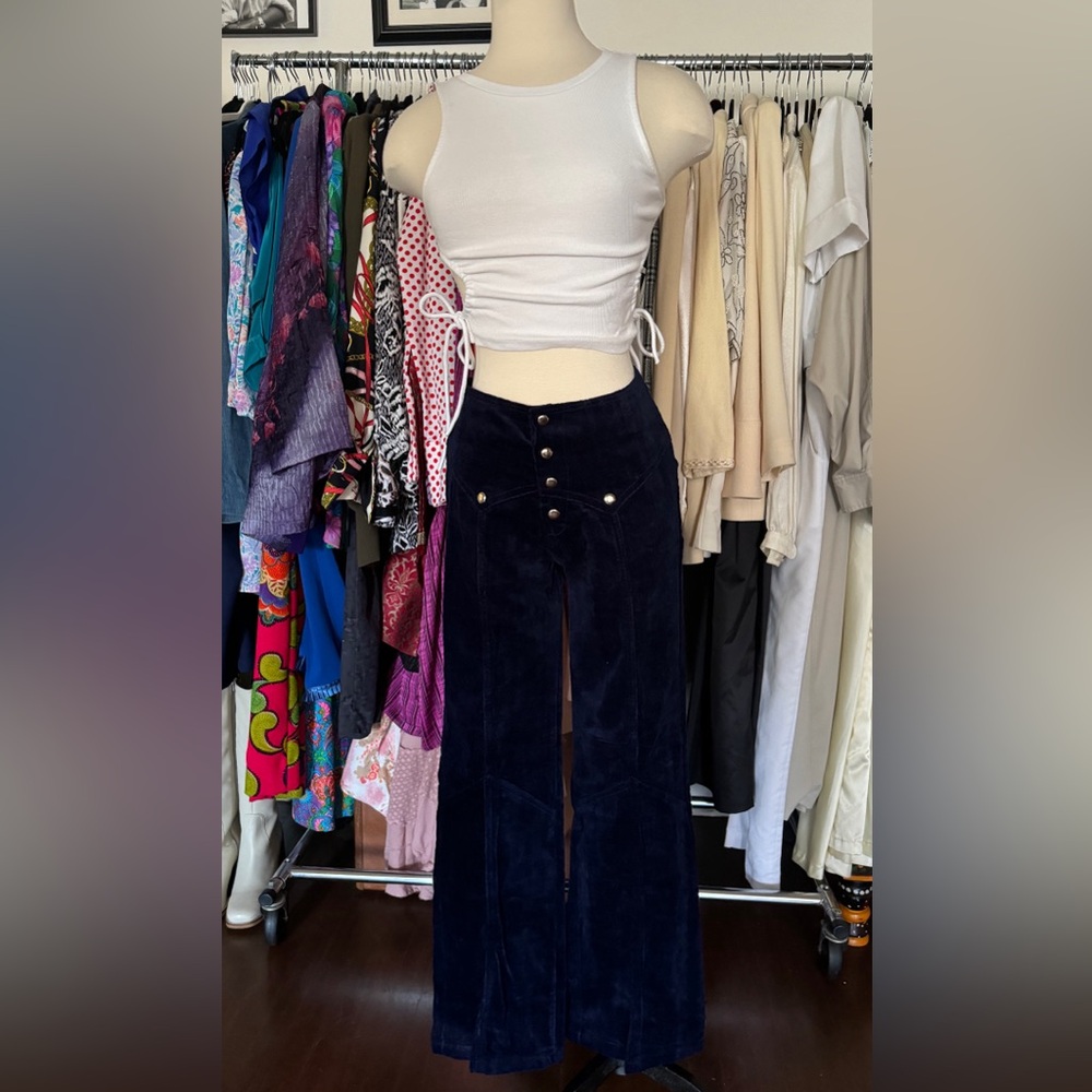 Vintage Studded Corduroy Flare Pants / Mid-Waist Corduroy Pants / Retro - Picture 2 of 3